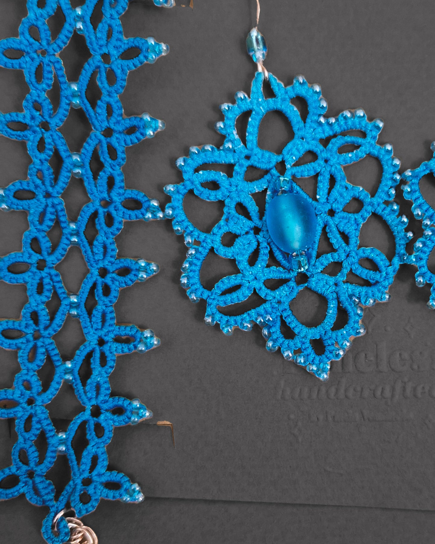 Iride Blue – Tatting Lace Earrings & Bracelet Set