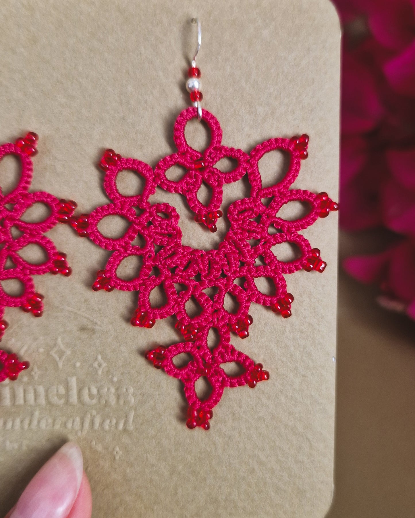 Aphrodite Red – Tatting Earrings and Bracelet Set