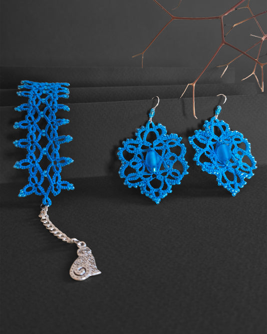 Iride Blu - Set Orecchini e Bracciale in Chiacchierino