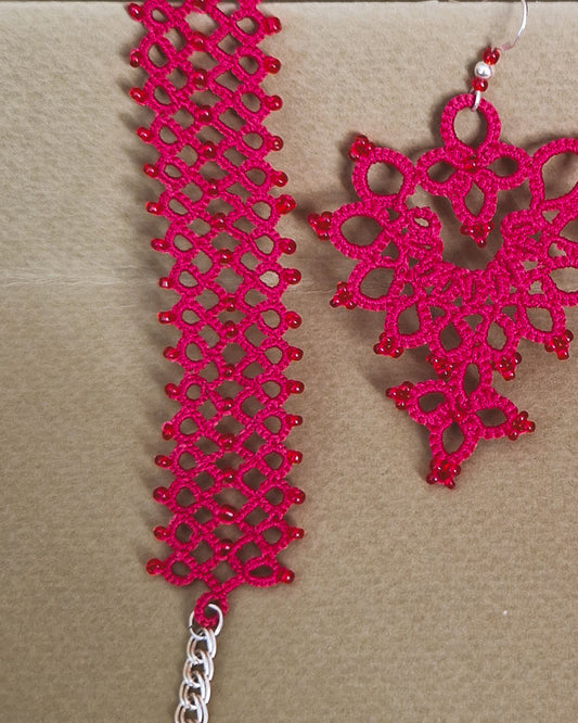 Aphrodite Red – Tatting Earrings and Bracelet Set